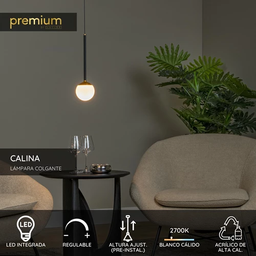 Lucide CALINA - Lámpara colgante - Ø 9,9 cm - LED Regul. - 1x9W 2700K - Negro | Premium - USP